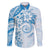 Polynesian Pattern With Plumeria Flowers Family Matching Short Sleeve Bodycon Dress and Hawaiian Shirt Blue