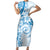 Polynesian Pattern With Plumeria Flowers Family Matching Short Sleeve Bodycon Dress and Hawaiian Shirt Blue