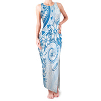 Polynesian Pattern With Plumeria Flowers Family Matching Tank Maxi Dress and Hawaiian Shirt Blue