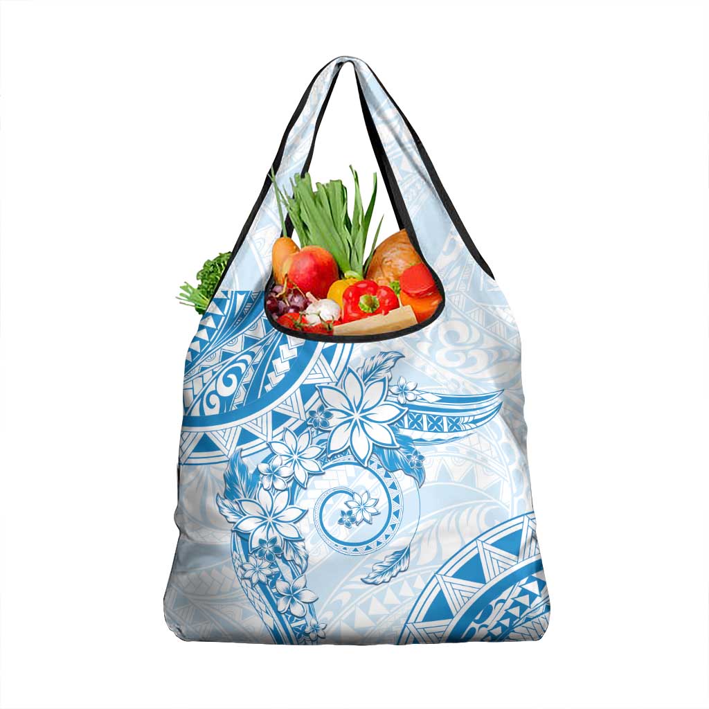 Polynesian Pattern With Plumeria Flowers Grocery Bag Blue