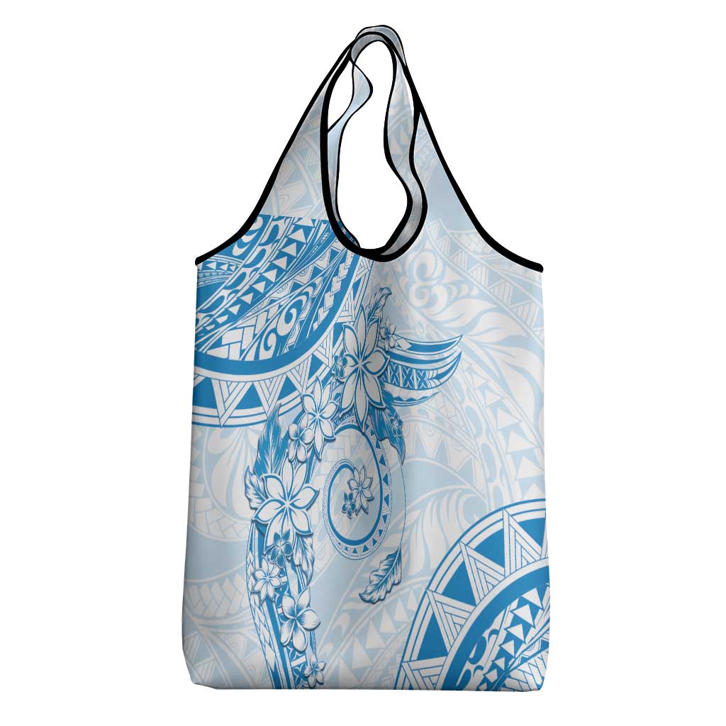 Polynesian Pattern With Plumeria Flowers Grocery Bag Blue