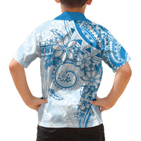 Polynesian Pattern With Plumeria Flowers Kid Hawaiian Shirt Blue LT05 - Polynesian Pride