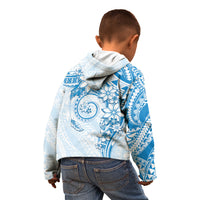 Polynesian Pattern With Plumeria Flowers Kid Hoodie Blue