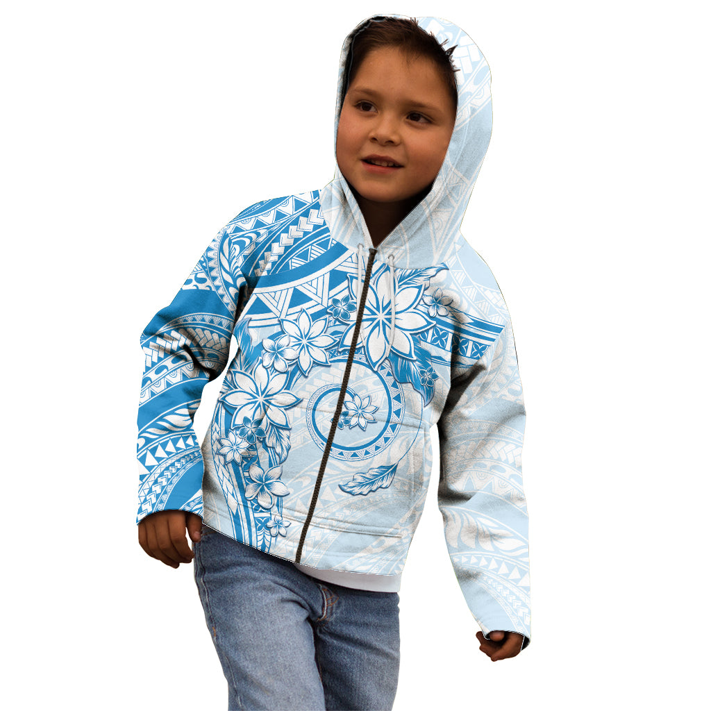 Polynesian Pattern With Plumeria Flowers Kid Hoodie Blue