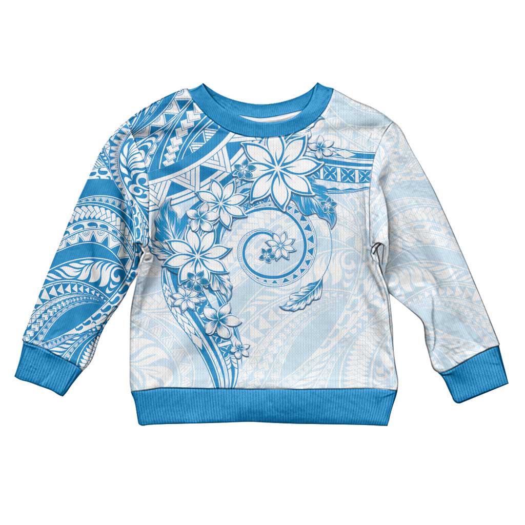 Polynesian Pattern With Plumeria Flowers Kid Ugly Christmas Sweater Blue