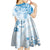 Polynesian Pattern With Plumeria Flowers Kid Short Sleeve Dress Blue