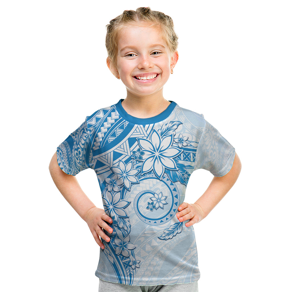 Polynesian Pattern With Plumeria Flowers Kid T Shirt Blue LT05 Blue - Polynesian Pride
