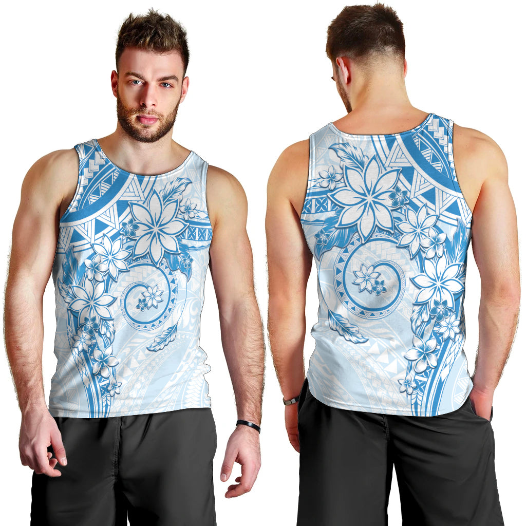 Polynesian Pattern With Plumeria Flowers Men Tank Top Blue