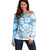 Polynesian Pattern With Plumeria Flowers Off Shoulder Sweater Blue