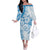Polynesian Pattern With Plumeria Flowers Off The Shoulder Long Sleeve Dress Blue