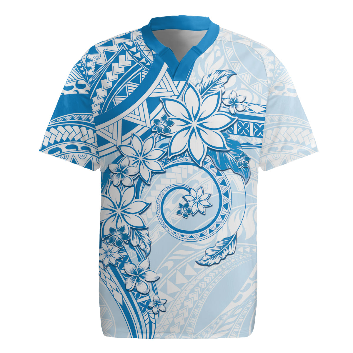 Polynesian Pattern With Plumeria Flowers Rugby Jersey Blue LT05 Blue - Polynesian Pride