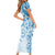 Polynesian Pattern With Plumeria Flowers Short Sleeve Bodycon Dress Blue