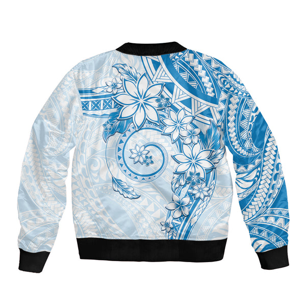 Personalized Cook Islands Mangaia Sleeve Zip Bomber Jacket Coat Of Arms Plumeria Polynesian Turtle LT05