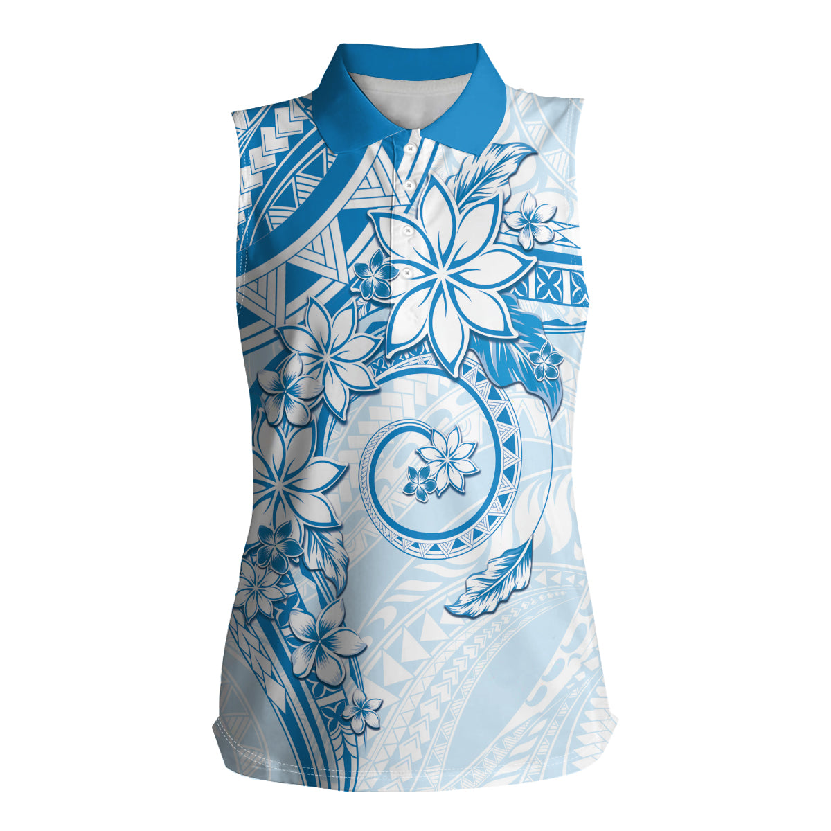 Polynesian Pattern With Plumeria Flowers Women Sleeveless Polo Shirt Blue LT05 Female Blue - Polynesian Pride