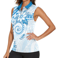 Polynesian Pattern With Plumeria Flowers Women Sleeveless Polo Shirt Blue
