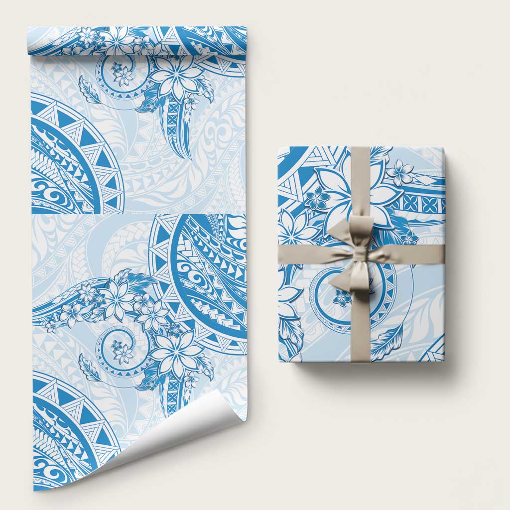 Polynesian Pattern With Plumeria Flowers Wrapping Paper Blue - Polynesian Pride