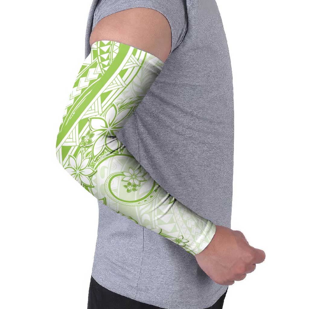 Polynesian Pattern With Plumeria Flowers Arm Sleeves Lime Green LT05 - Polynesian Pride