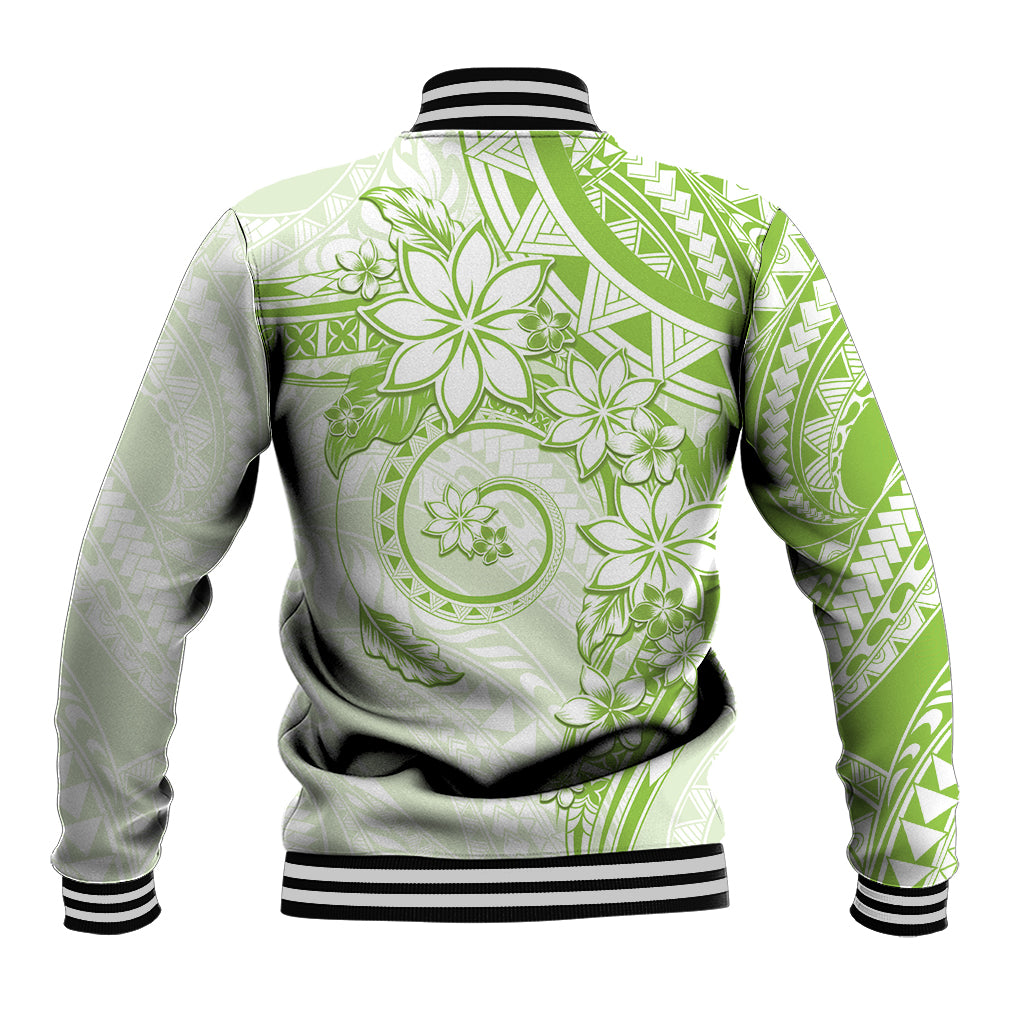 Polynesian Pattern With Plumeria Flowers Baseball Jacket Lime Green