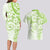 Polynesian Pattern With Plumeria Flowers Couples Matching Long Sleeve Bodycon Dress and Hawaiian Shirt Lime Green