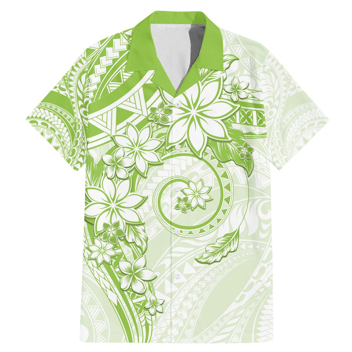 Polynesian Pattern With Plumeria Flowers Family Matching Mermaid Dress and Hawaiian Shirt Lime Green