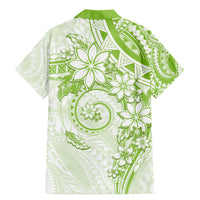 Polynesian Pattern With Plumeria Flowers Family Matching Mermaid Dress and Hawaiian Shirt Lime Green