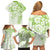 Polynesian Pattern With Plumeria Flowers Family Matching Off Shoulder Short Dress and Hawaiian Shirt Lime Green