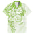 Polynesian Pattern With Plumeria Flowers Family Matching Off Shoulder Short Dress and Hawaiian Shirt Lime Green