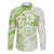 Polynesian Pattern With Plumeria Flowers Family Matching Short Sleeve Bodycon Dress and Hawaiian Shirt Lime Green