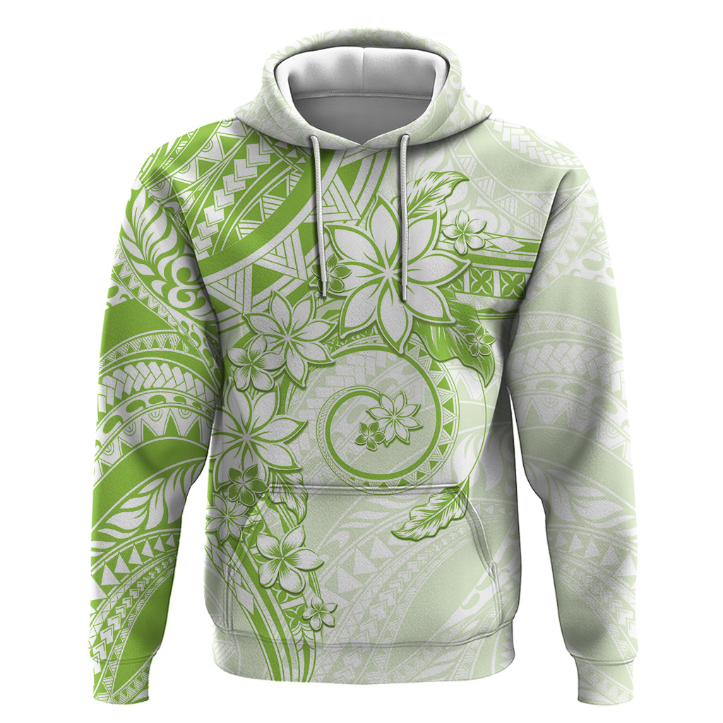 Polynesian Pattern With Plumeria Flowers Hoodie Lime Green