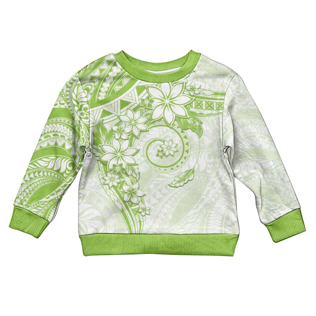 Polynesian Pattern With Plumeria Flowers Kid Ugly Christmas Sweater Lime Green