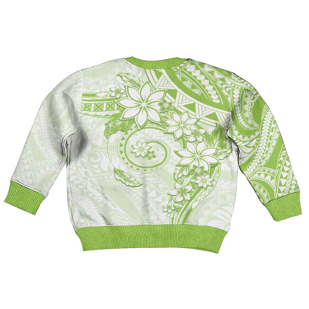 Polynesian Pattern With Plumeria Flowers Kid Ugly Christmas Sweater Lime Green