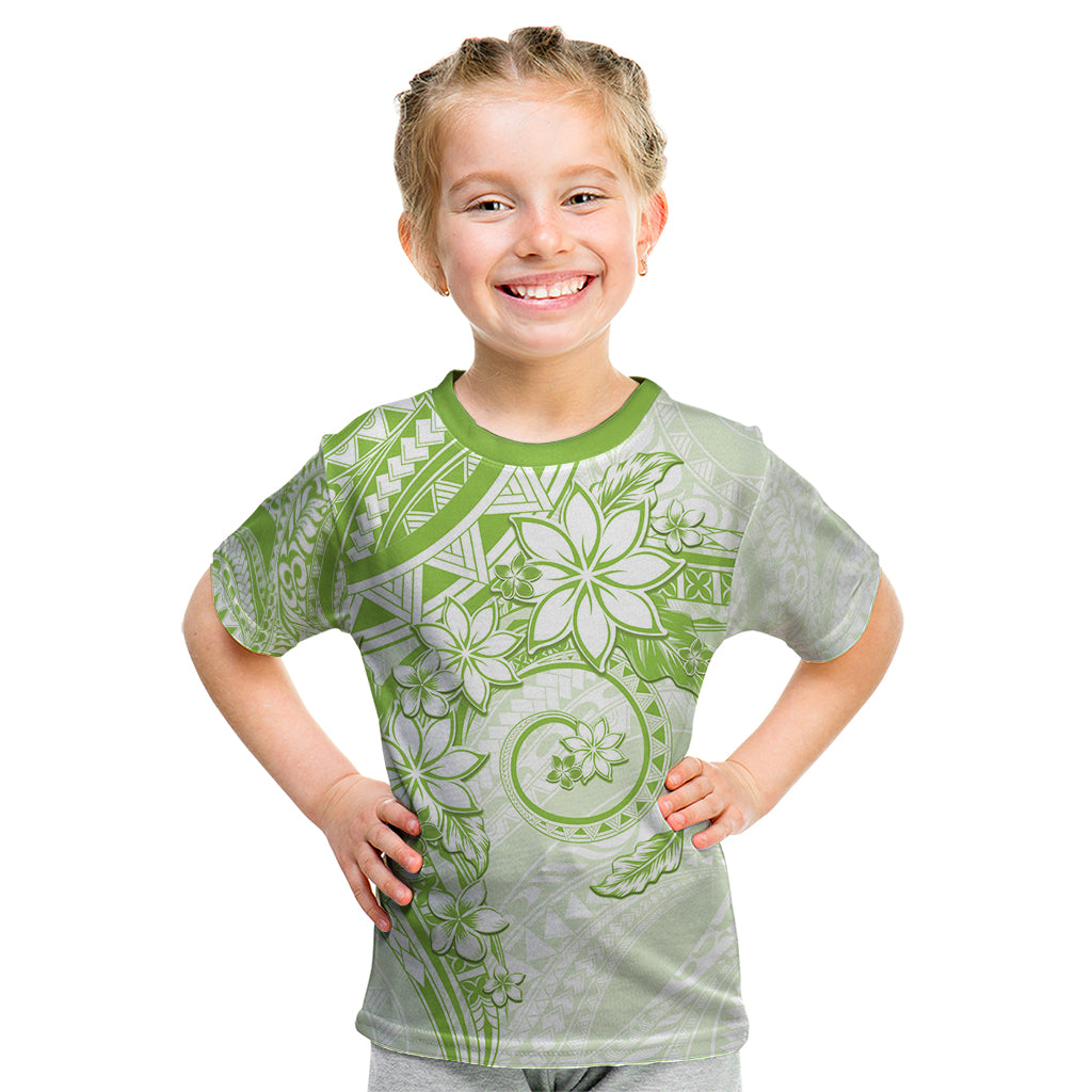 Polynesian Pattern With Plumeria Flowers Kid T Shirt Lime Green LT05 Lime Green - Polynesian Pride