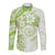 Polynesian Pattern With Plumeria Flowers Long Sleeve Button Shirt Lime Green