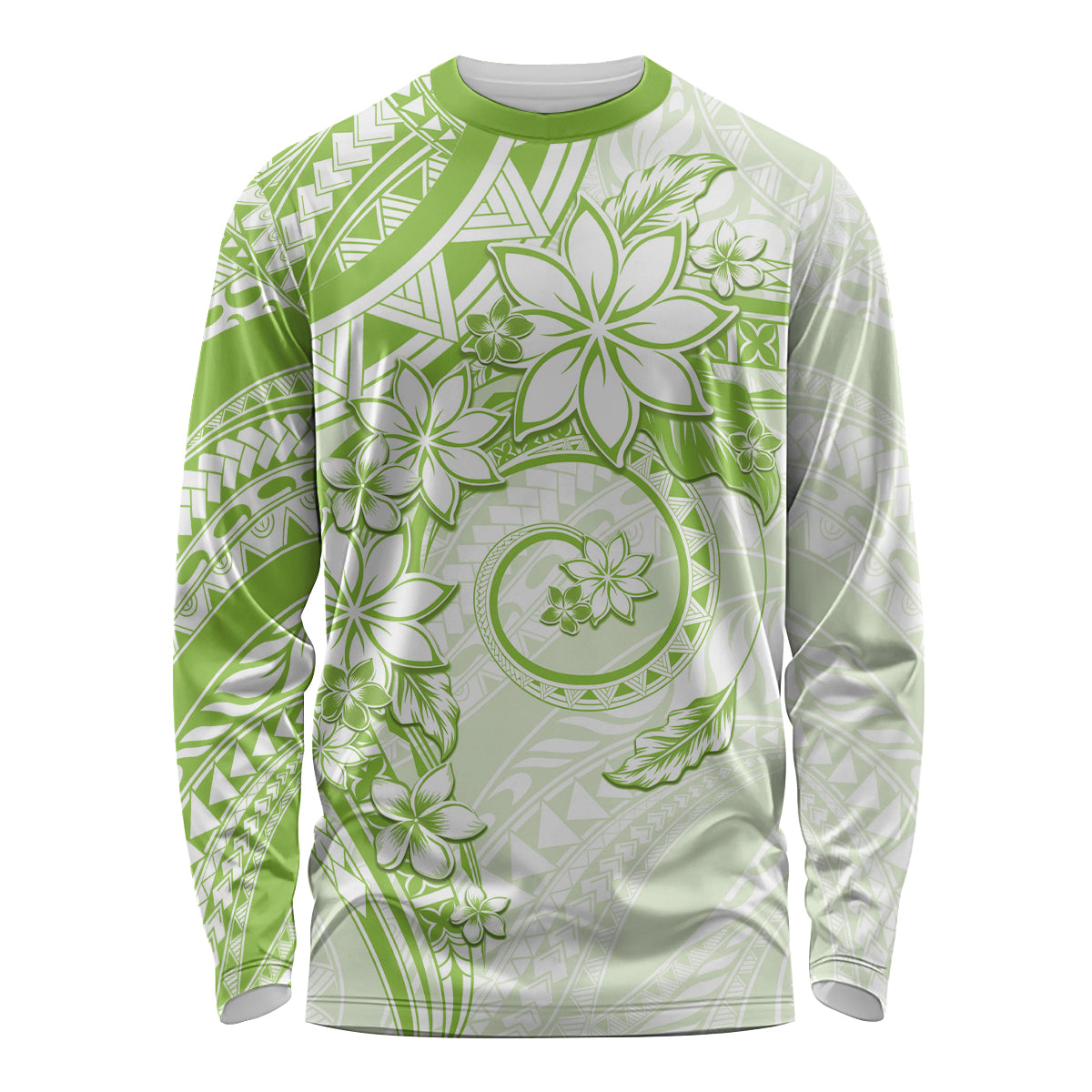 Polynesian Pattern With Plumeria Flowers Long Sleeve Shirt Lime Green LT05 Unisex Lime Green - Polynesian Pride
