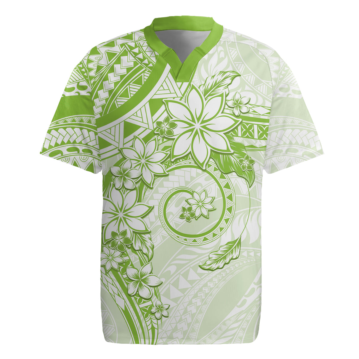 Polynesian Pattern With Plumeria Flowers Rugby Jersey Lime Green LT05 Lime Green - Polynesian Pride