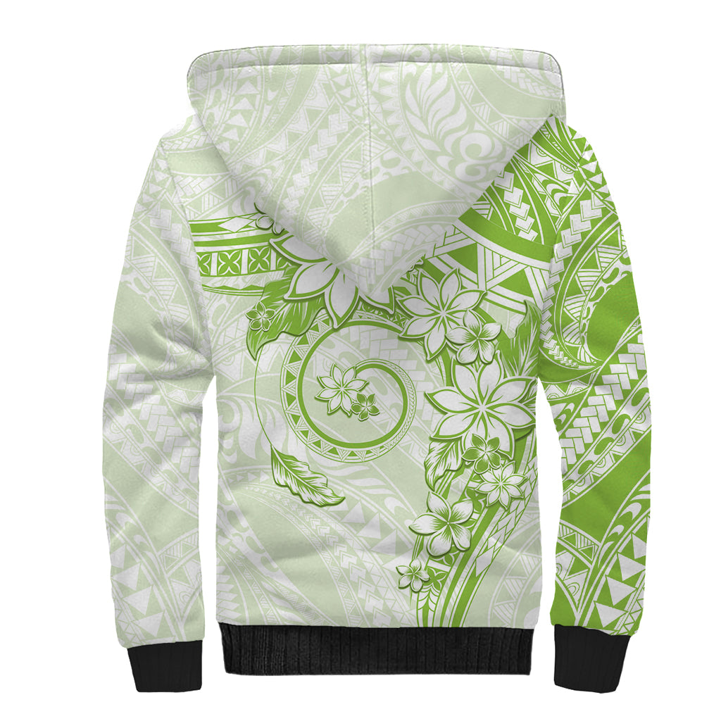 Polynesian Pattern With Plumeria Flowers Sherpa Hoodie Lime Green