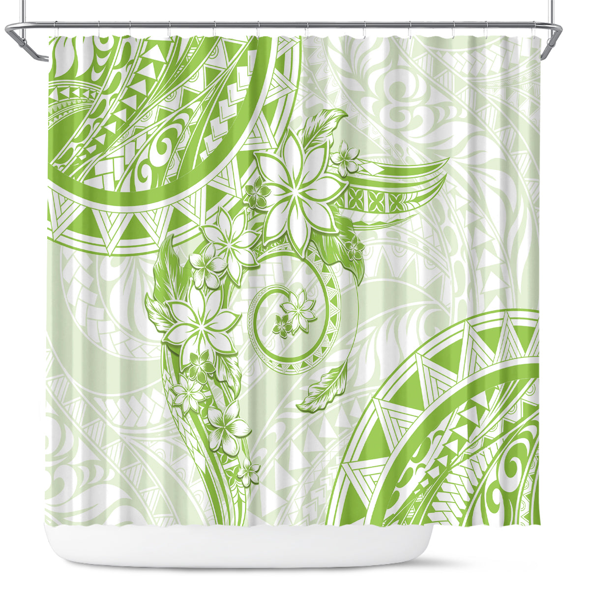 Polynesian Pattern With Plumeria Flowers Shower Curtain Lime Green LT05 Lime Green - Polynesian Pride