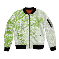 Polynesian Pattern With Plumeria Flowers Sleeve Zip Bomber Jacket Lime Green