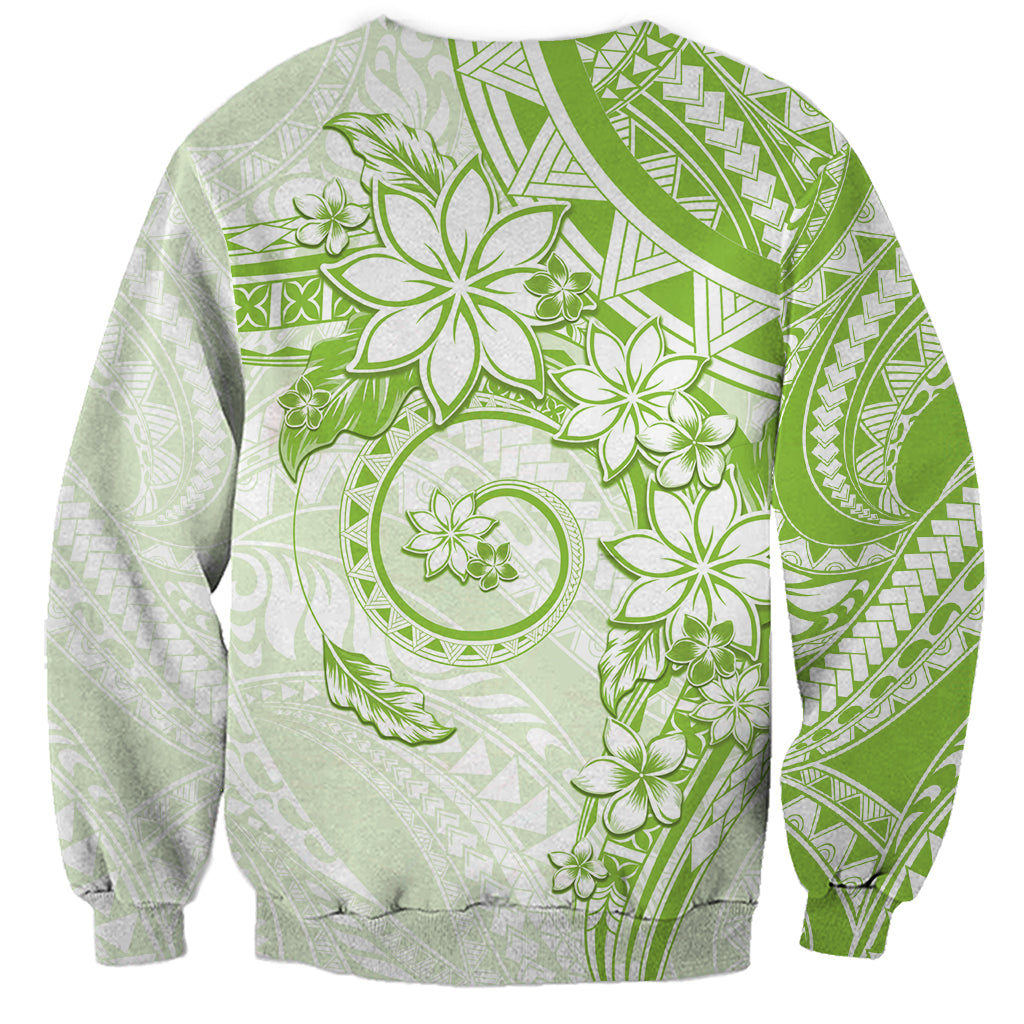 Polynesian Pattern With Plumeria Flowers Sweatshirt Lime Green