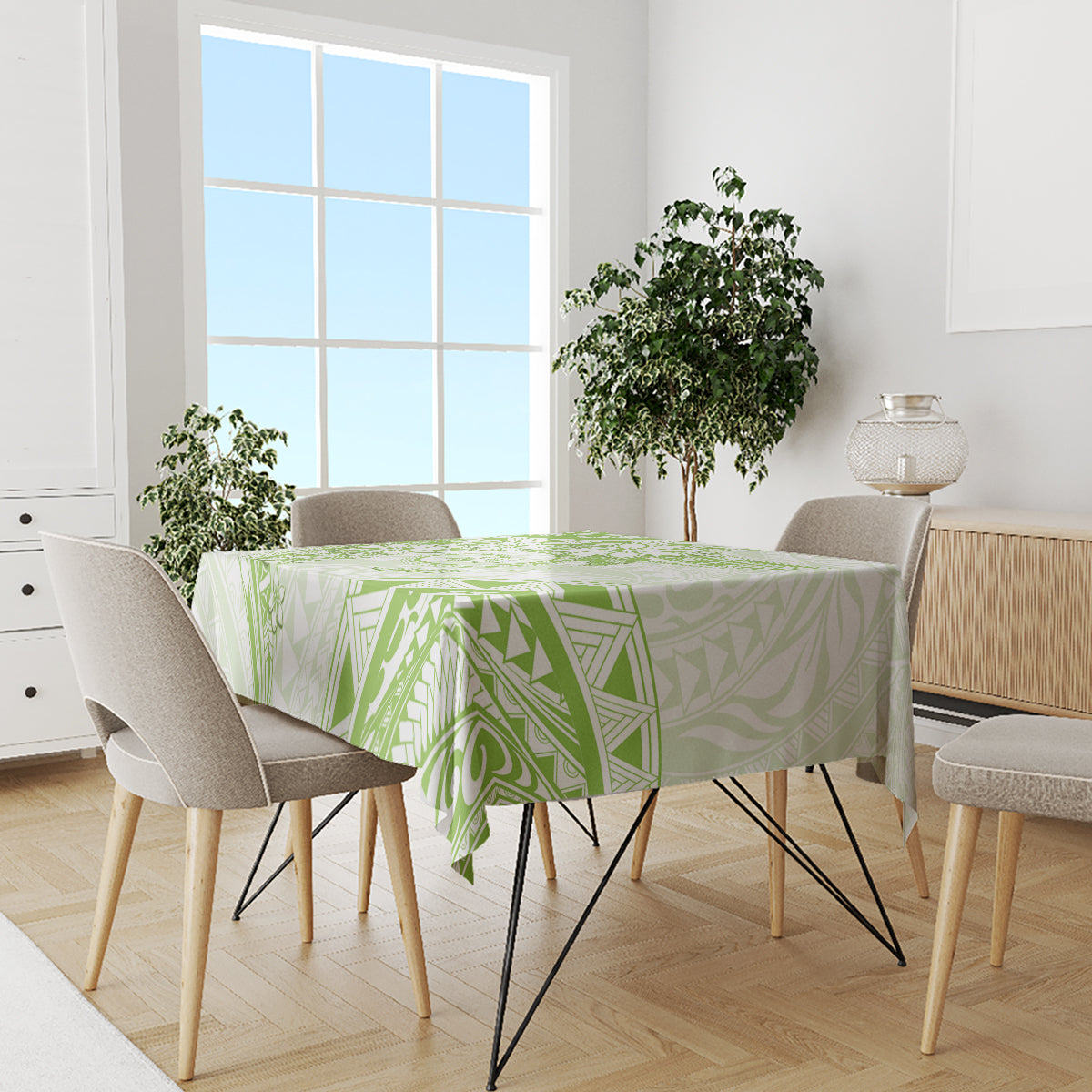 Polynesian Pattern With Plumeria Flowers Tablecloth Lime Green