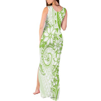 Polynesian Pattern With Plumeria Flowers Tank Maxi Dress Lime Green