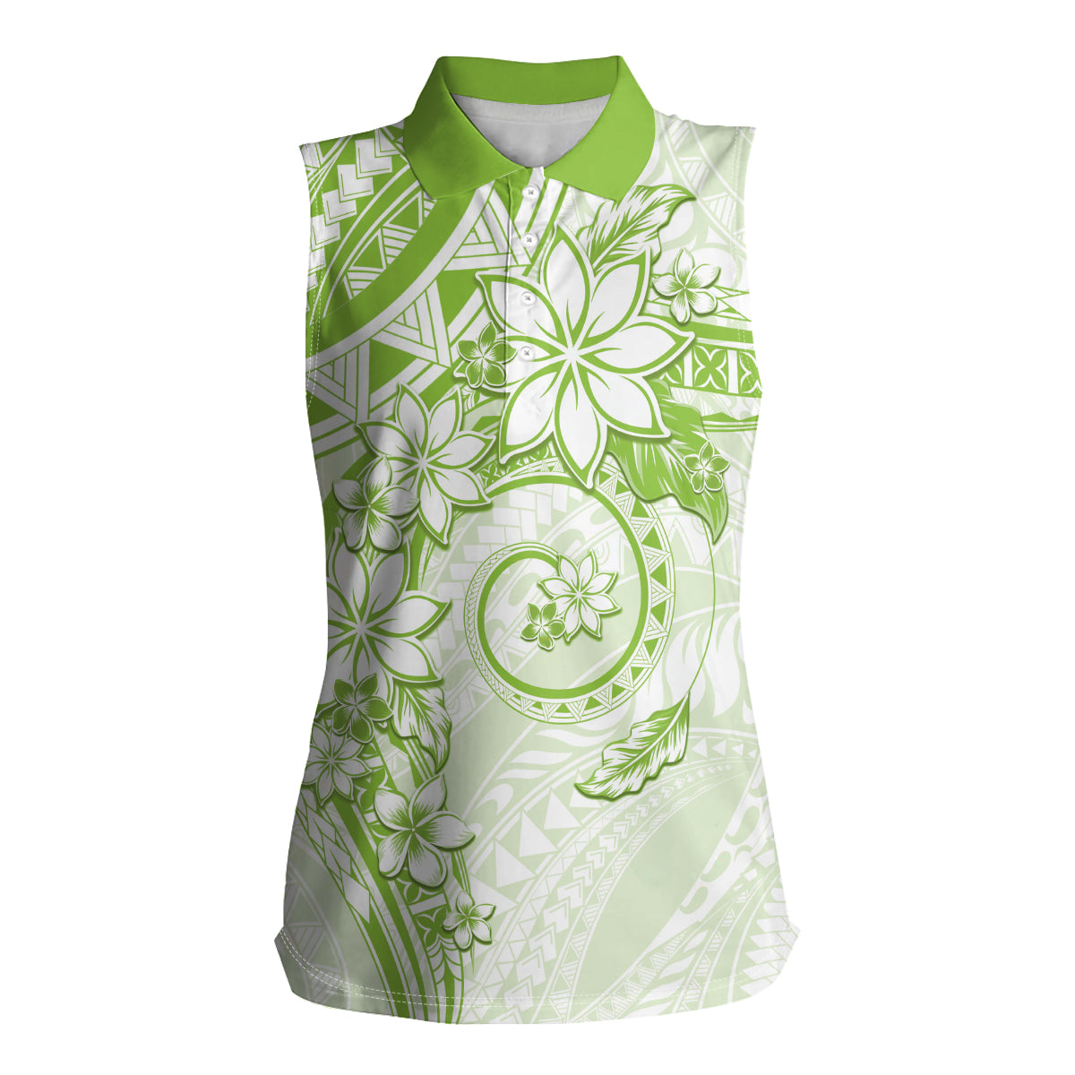 Polynesian Pattern With Plumeria Flowers Women Sleeveless Polo Shirt Lime Green LT05 Female Lime Green - Polynesian Pride