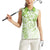 Polynesian Pattern With Plumeria Flowers Women Sleeveless Polo Shirt Lime Green