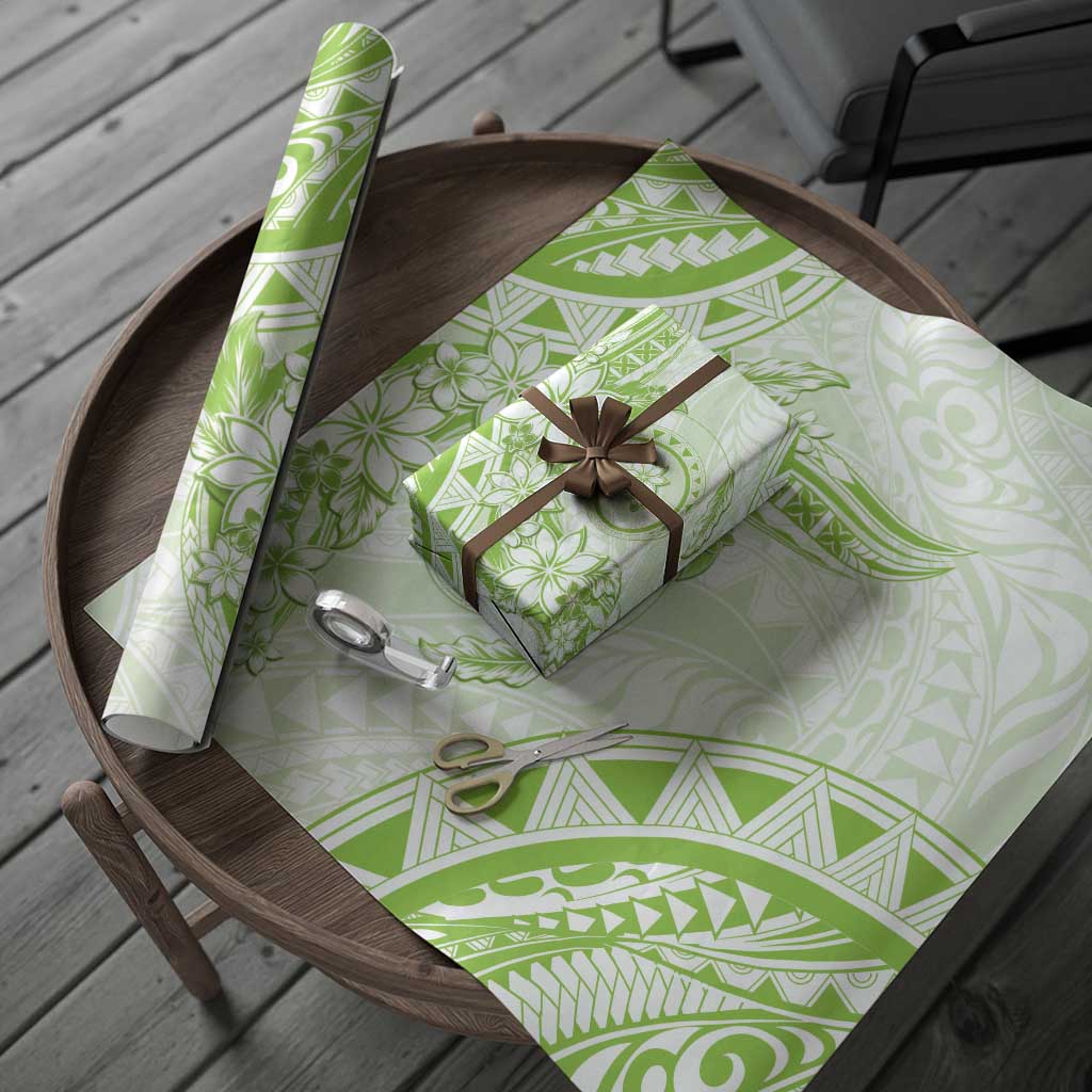 Polynesian Pattern With Plumeria Flowers Wrapping Paper Lime Green - Polynesian Pride