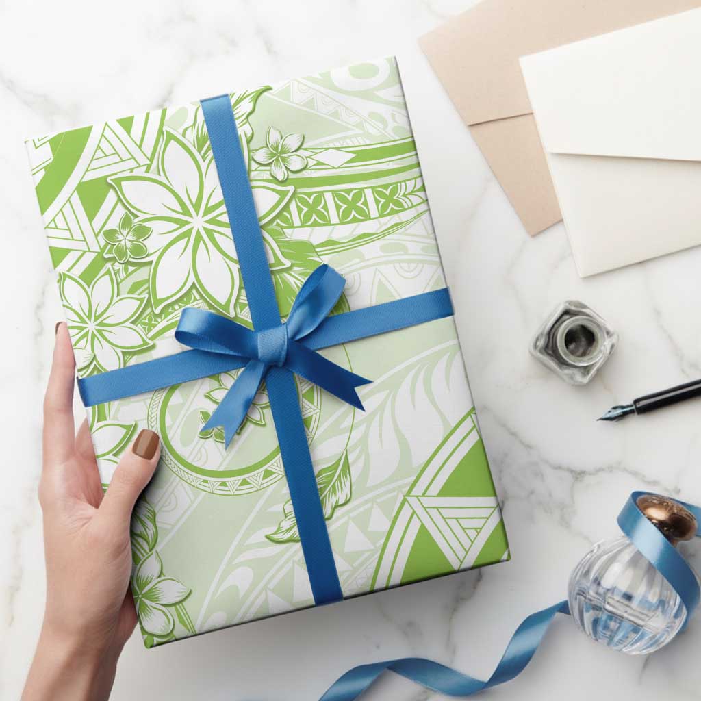 Polynesian Pattern With Plumeria Flowers Wrapping Paper Lime Green - Polynesian Pride