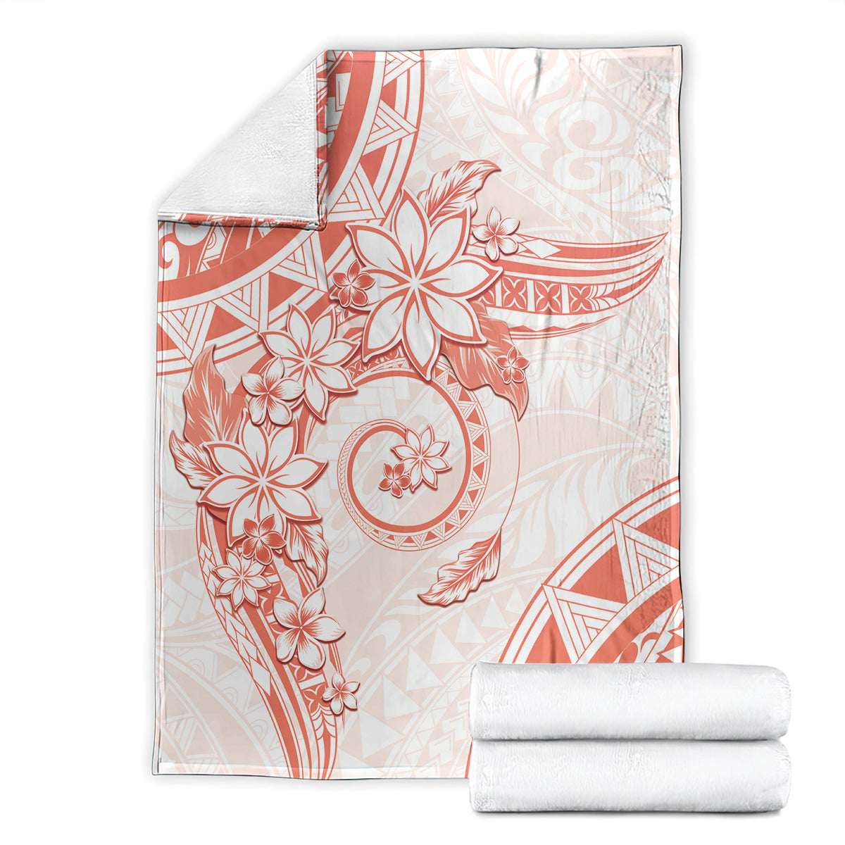 Polynesian Pattern With Plumeria Flowers Blanket Orange Peach