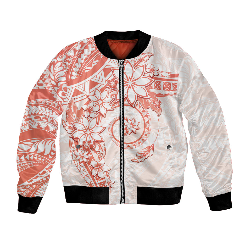 Polynesian Pattern With Plumeria Flowers Bomber Jacket Orange Peach