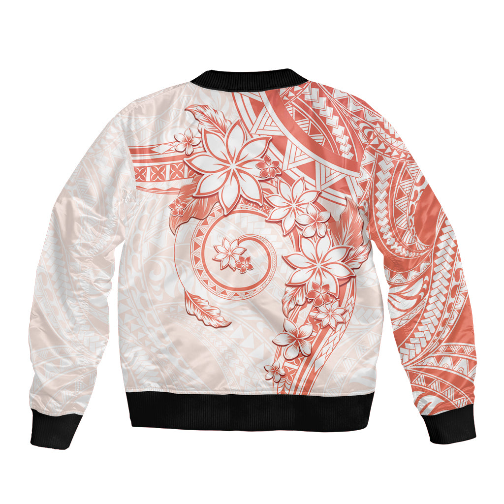 Polynesian Pattern With Plumeria Flowers Bomber Jacket Orange Peach