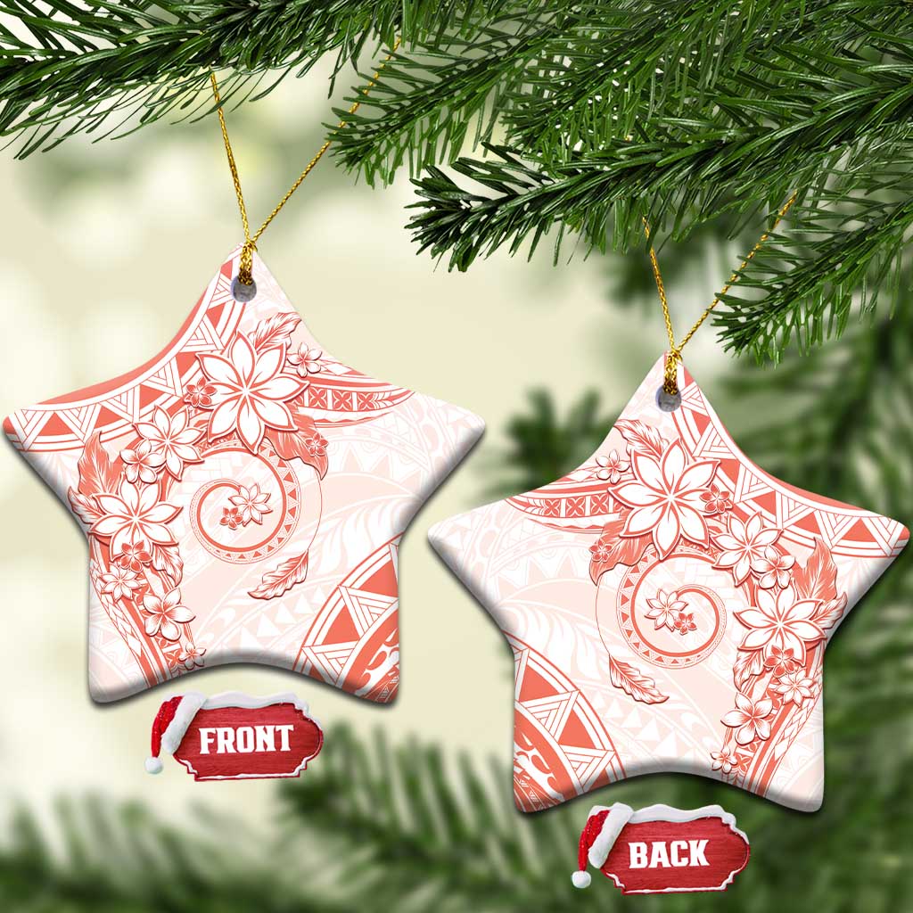 Polynesian Pattern With Plumeria Flowers Ceramic Ornament Orange Peach