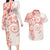 Polynesian Pattern With Plumeria Flowers Couples Matching Long Sleeve Bodycon Dress and Hawaiian Shirt Orange Peach